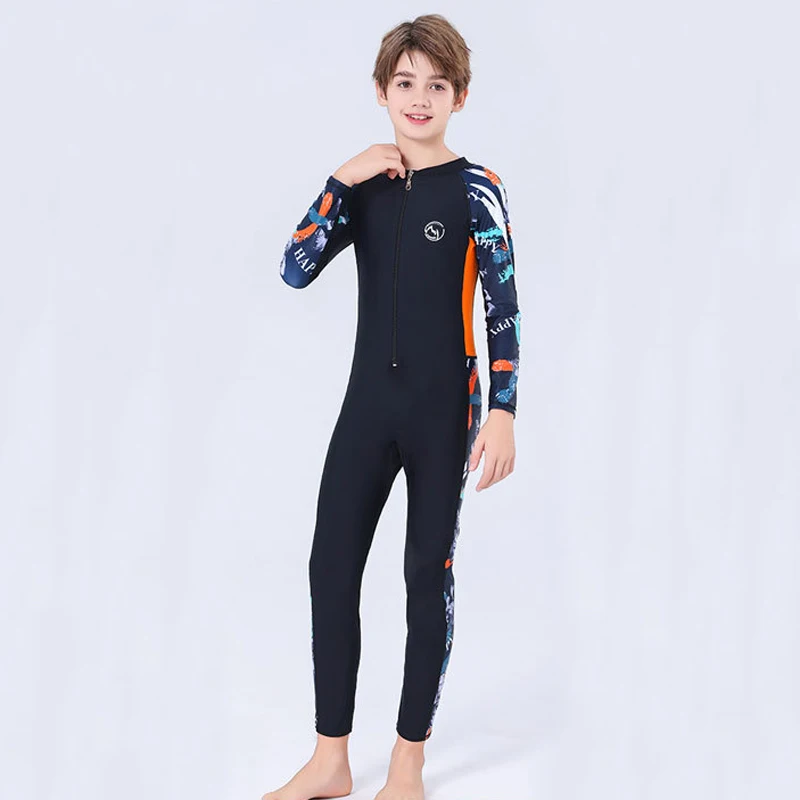 

One Piece Full Cover Boys Swimwear Long Sleeve Swimsuit Swimming Suit Kids Sun Protection Beachwear Children Bathing Suit