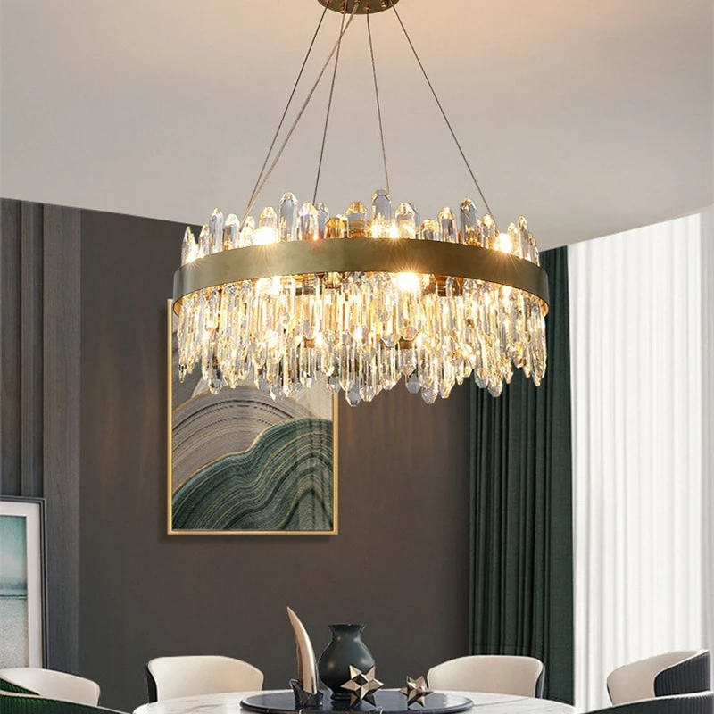 

Modern New Luxury Crystal Circle Ceiling Chandelier Designer Dining Table Kitchen High-End Hanging Indoor LED Lighting Decor