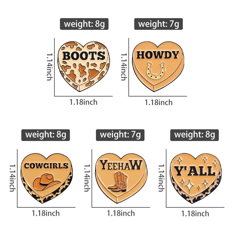 Retro Cartoon Cowgirls Heart Shape Enamel Pins Funny Creative Howdy Boots Brooches Clothes Lapel Badge Jewelry Gift for Friends