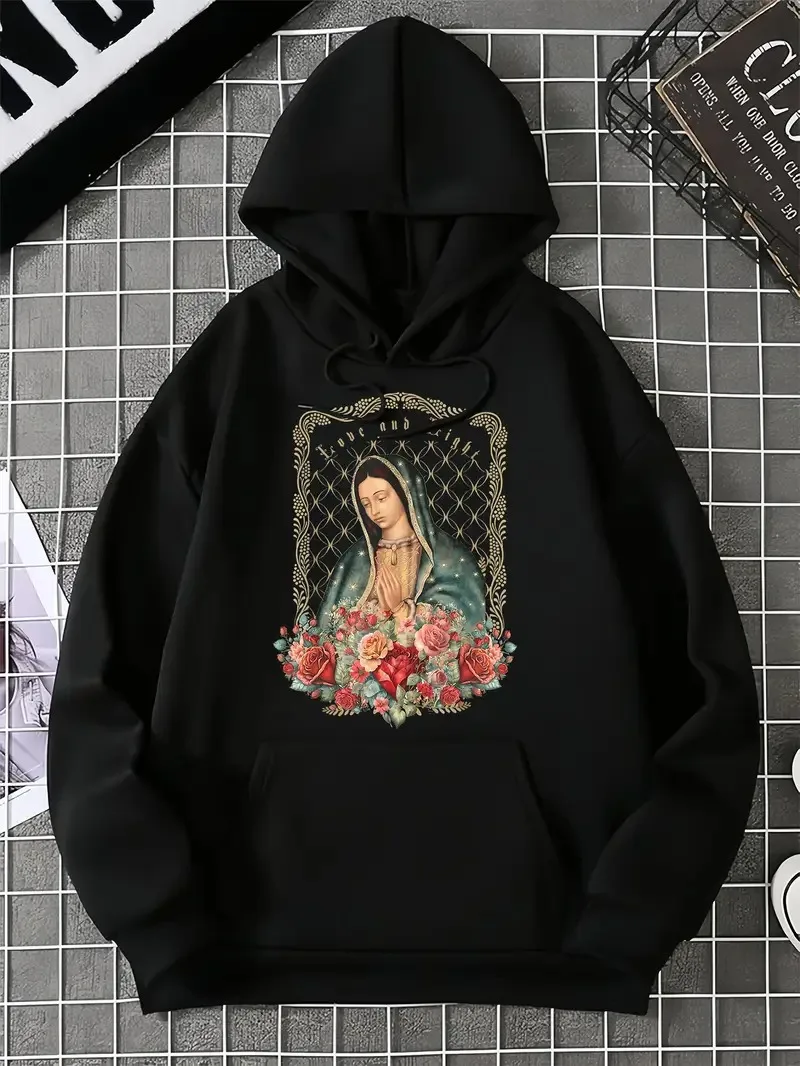 

Lady Guadalupe Mary Graphic Print Autumn and Winter Pure Cotton Men's and Women's Hoodies Outdoor Street Sports Training Brand