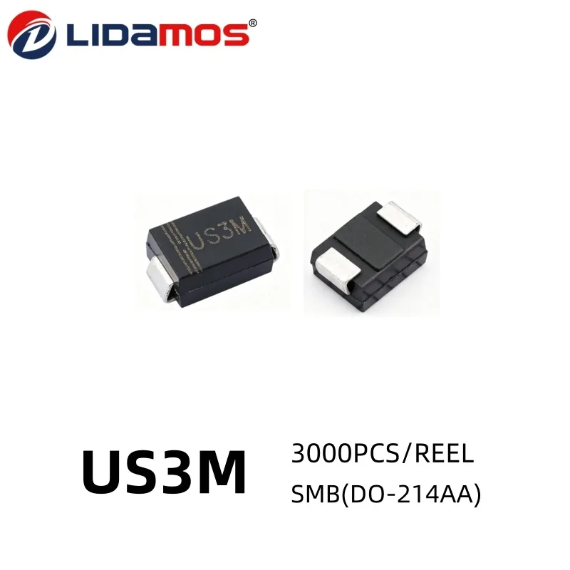 3000PCS Reel US3M US3MB SMB 3A Rectifier Diode Surface Mount High Efficiency Rectifier, Voltage Range 50 to 1000V