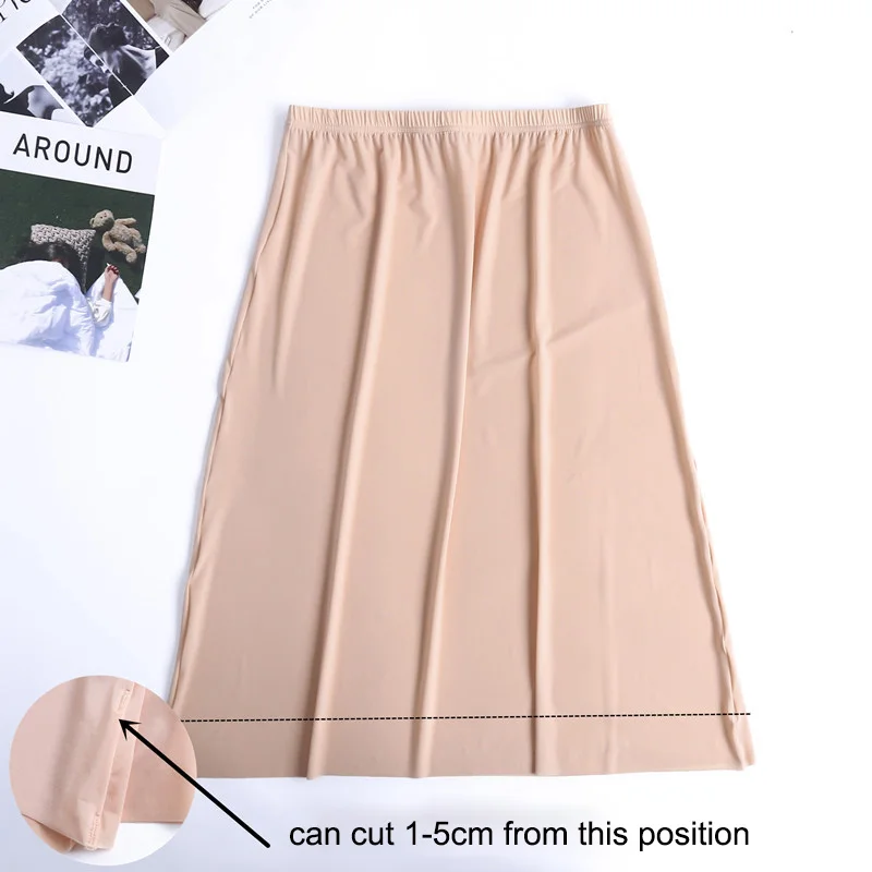 Plus Size bottoming skirt Half Body Slips Dress For Summer Thin Ice Silk High Waist Elastic Anti-Penetrating Underskirt Lining