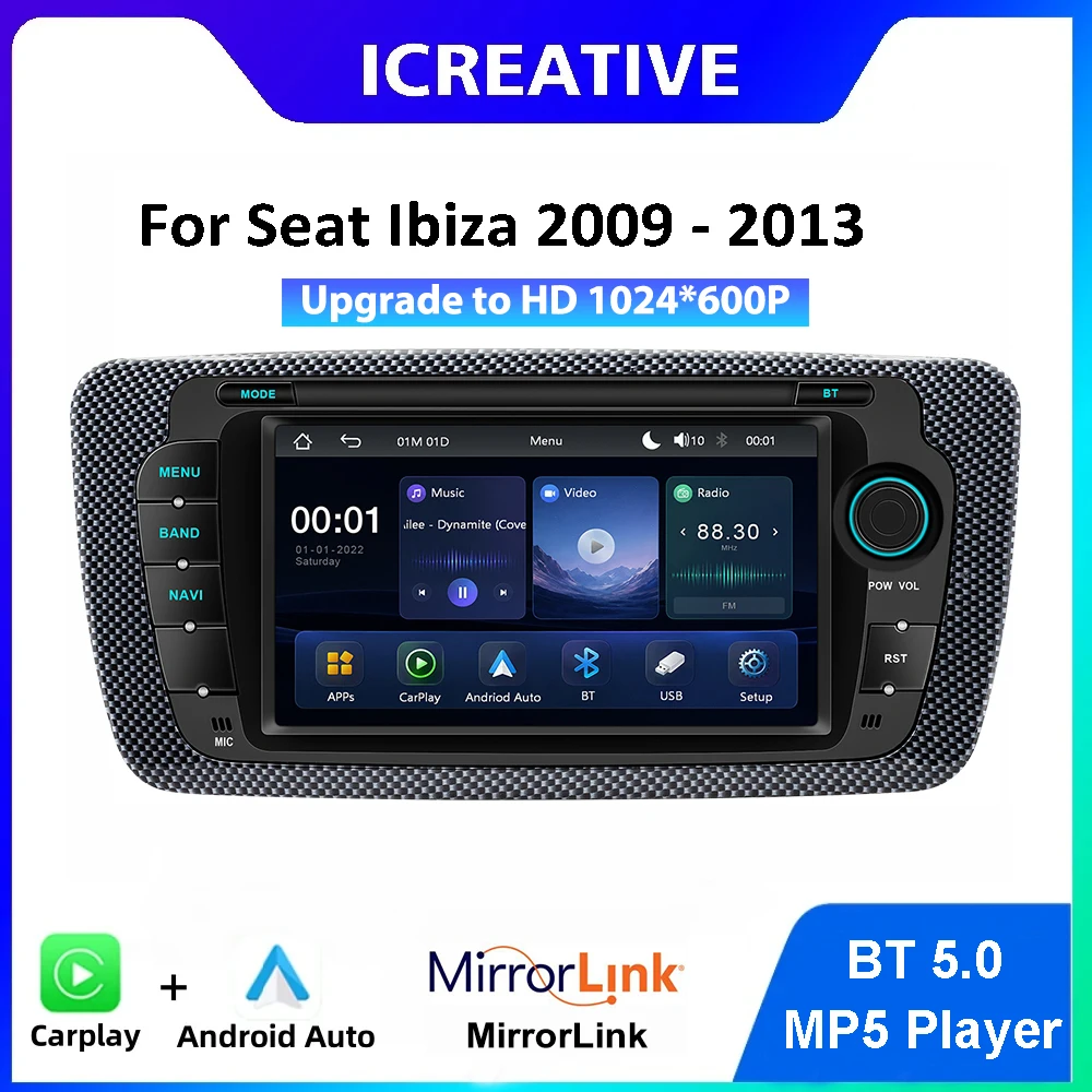 Car MP5 Player For Seat lbiza 2009-2013 Wireless Carplay Android Auto AM FM RDS Multimedia Player GPS Navigation 2 Din Stereo
