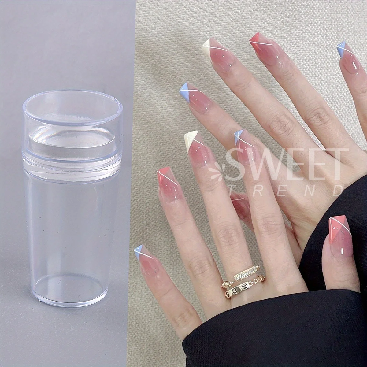 Transparentes Nail Art Stamper-Set mit Schaber, 3-teiliges Silikon-Kopf-Transfer-Werkzeug, schnelles, klares Gelee, französisches Stempeln, Maniküre-Zubehör