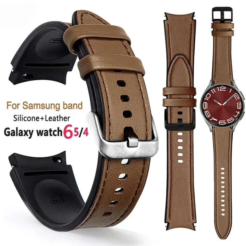 20mm Watch Strap for Samsung Watch 4 5 6 40mm 44mm Bracelet for Samsung Galaxy Watch 5 Pro Classic 42 46 43 47 Silicone+leather