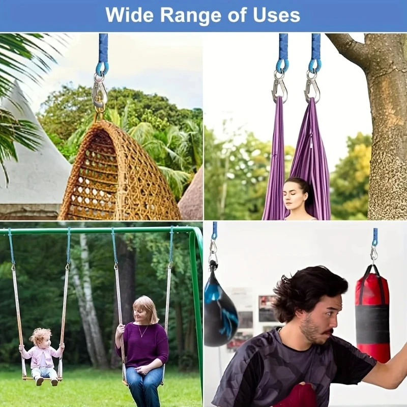 60cm Heavy Duty Nylon Sling with Metal Hook - Wear-resistant - Suitable for Outdoor Hammocks Tree Swings and Patio Chairs