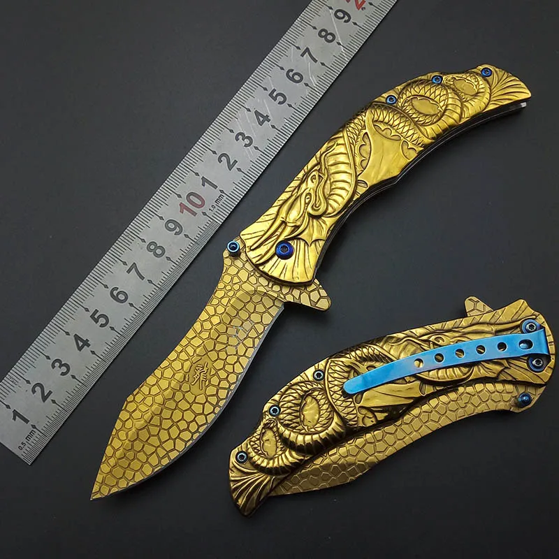 

Gold Fly Dragon Tactical Knife Wilderness Survival Tools All Steel Outdoor Knives Hiking Camping Hunting Blade Nice Work