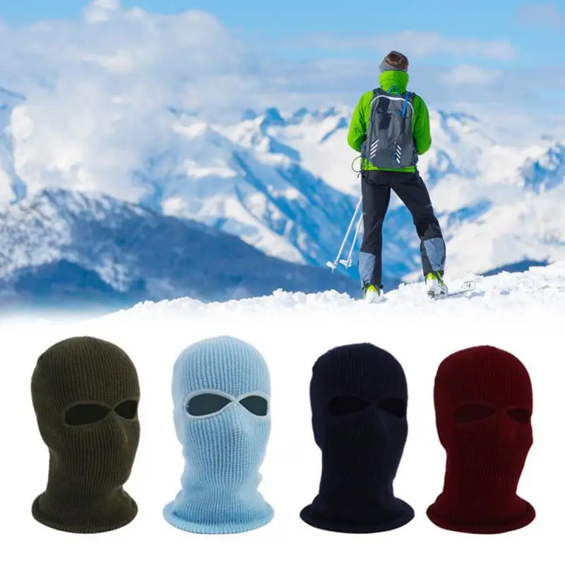 Autumn Winter Knitted Caps 3 Hole Full Face Mask Ski Cycling Army Tactical Mask Cover Hats Balaclava Hood Motorcycle Helmet