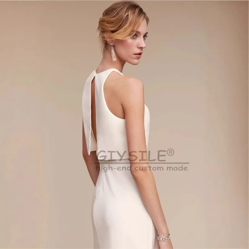 GIYSILE Personalizado Pendurado Pescoço Solto Top Slim Em Forma de A Branco Viagem Pat Light Moda Sexy Vestido de Noiva Sem Encosto Sem Mangas