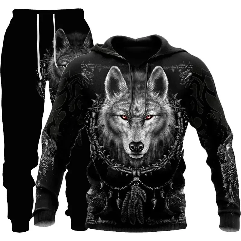 

2024 New Wolf Totem tattoo 3D Printed Hoodie Pants Suit Male Casual Men Women Tracksuit Sets Fashion Men's Clothing 2 piece Suit