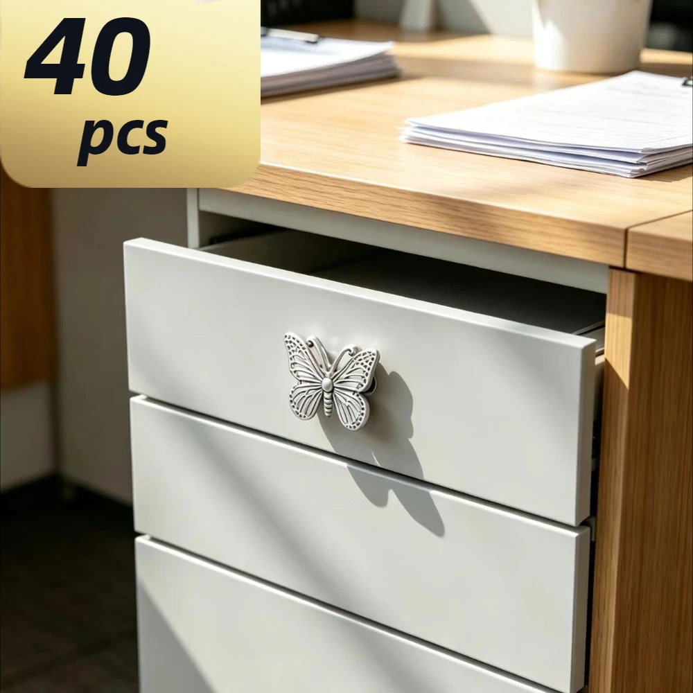 40pcs Antique butterfly Shape Dresser Drawer Handle Alloy Kitchen Handle for Wooden Wardrobe Jewelry Box Decorative