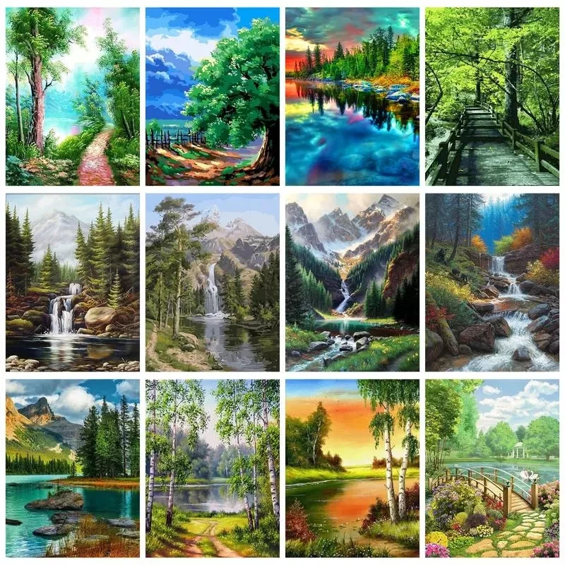 

GATYZTORY Oil Painting By Numbers On Canvas Coloring By Numbers Forest Stream Landscape Picture Drawing Home Decor For Adults