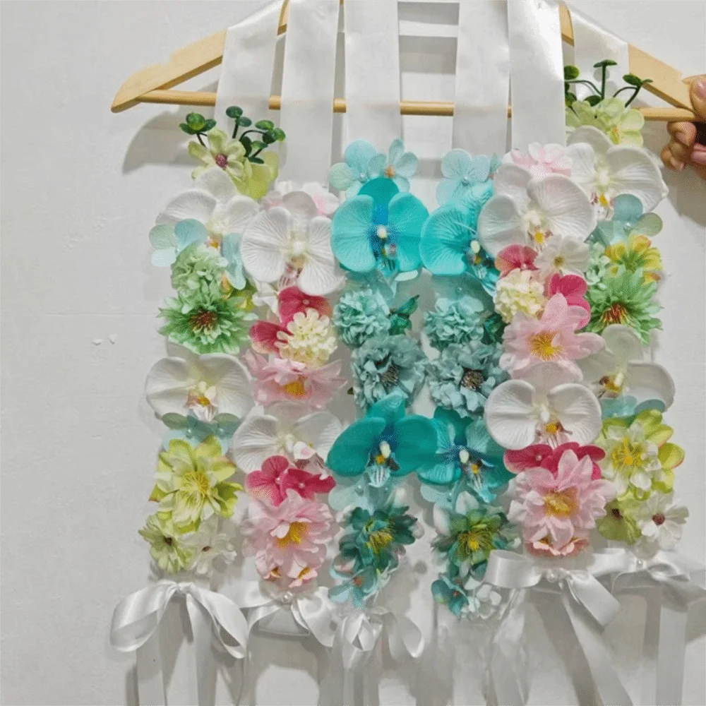 Hochzeits-Blumendekorations-Satin-Blumenschal mit gemischten Blüten, elegantes Ornament, künstliche Blumen, handgefertigter simulierter Blumenschal – Detail 9