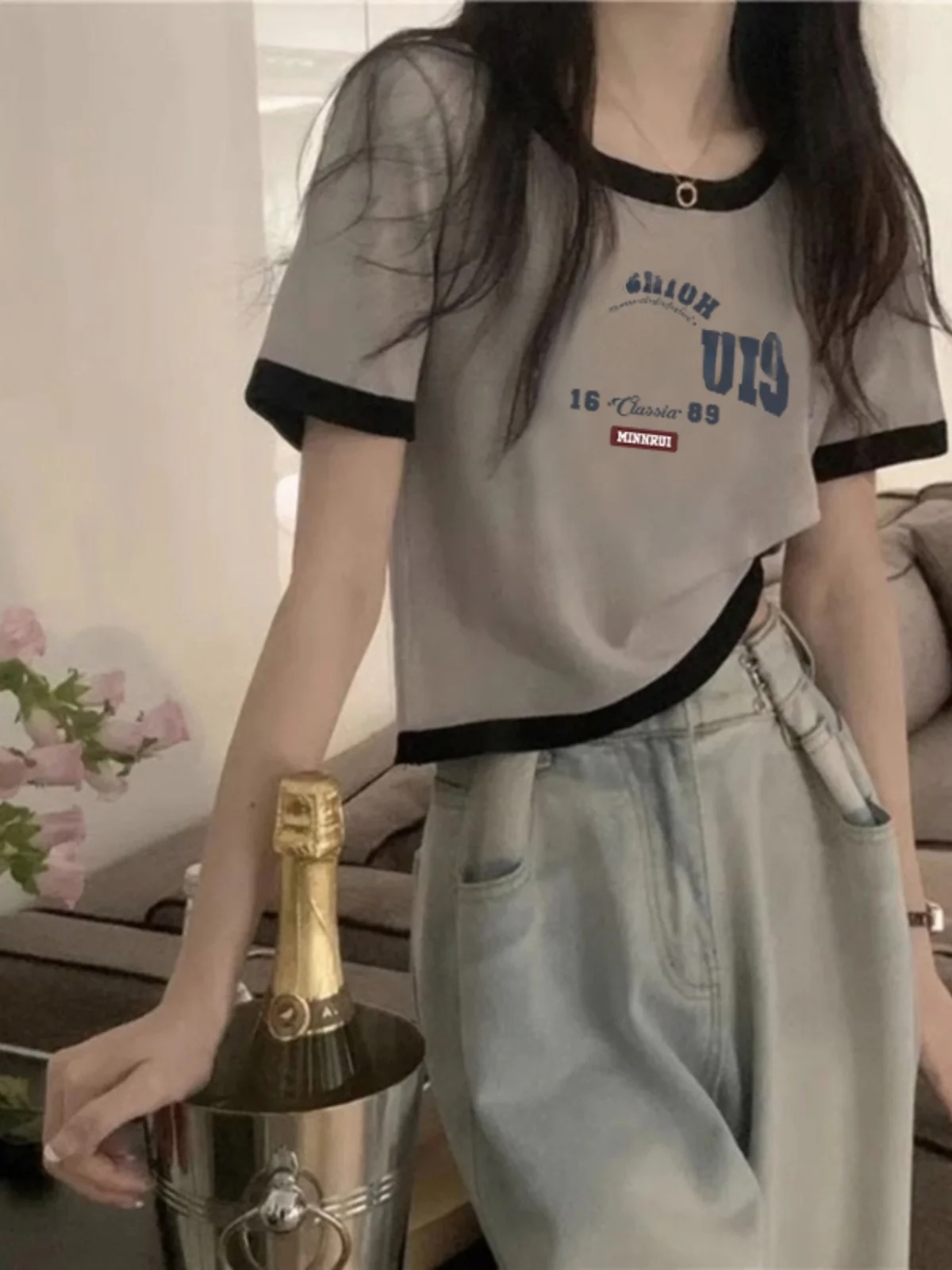 

Летняя футболка Faion ort Sve, женская приталенная футболка с контрастным цветным принтом, хлопковый топ с круглым вырезом Ne ort Length