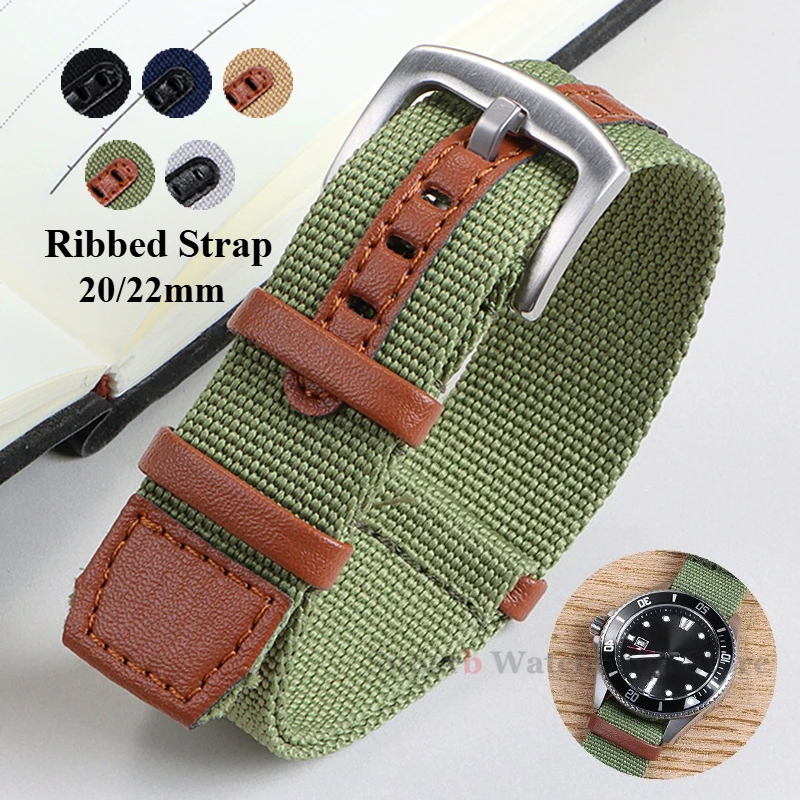 Ribbed Strap Nylon Military Casual Watchband for Seiko 20mm 22mm Leather Watch Band  Army Sport Strap Replace Watch Strap