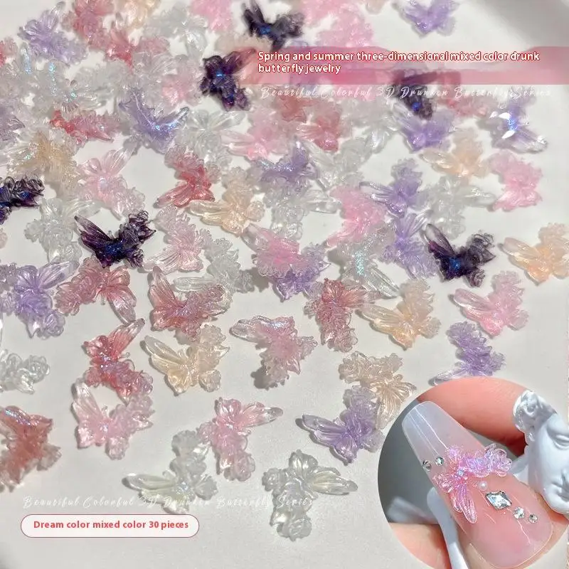 

30Pcs Butterfly Mix Nail Charms 3D Ice Translucent Flash Multicolour Nail Decorations Accessories Nail Art Enthusiasts