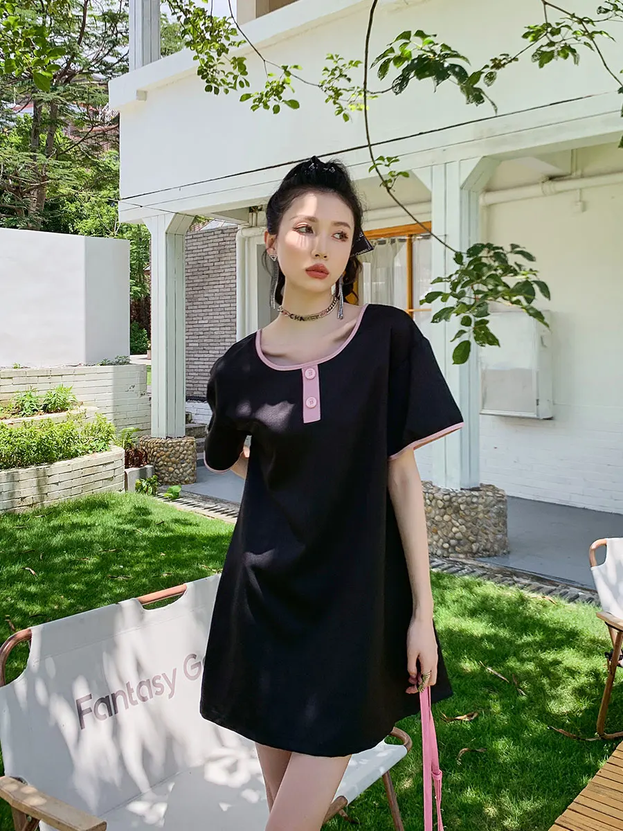 CHEERART Designer Backless Short Sleeve T Shirt Dress Women Summer 2023 Black Korean Fashion Cute Mini Dress Trendy Clothes