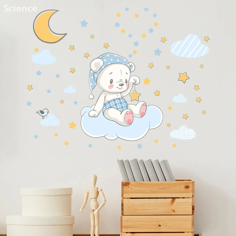 

The Bear Sitting On The Cloud Glow-in-the-dark Wall Decoration For Children's Room Bedroom Wall Decoration