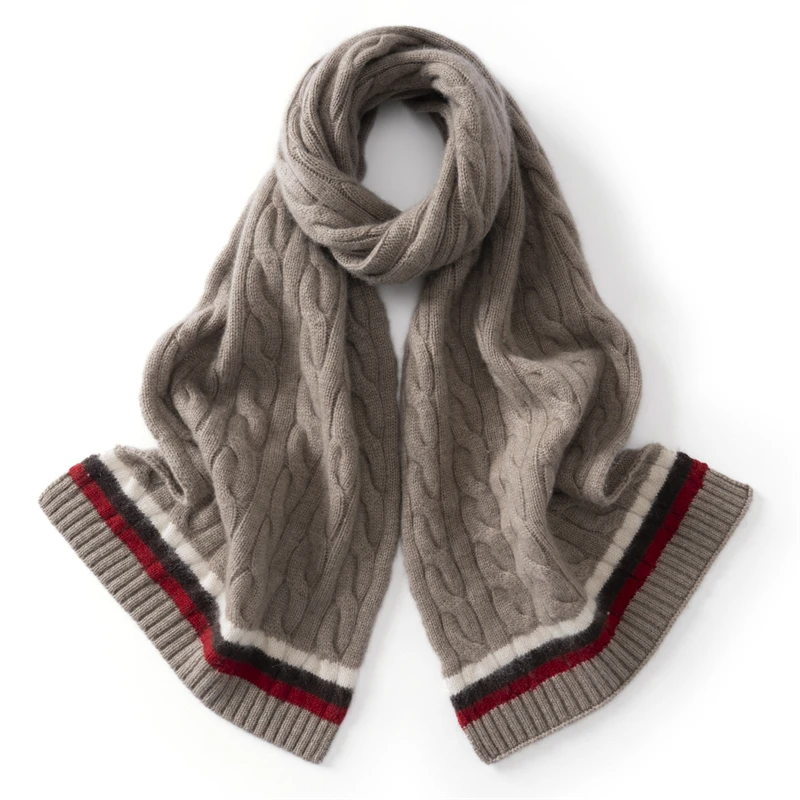 Winter New Women Twisted Flowers Scarf 100% Cashmere Knitted Scarves Color Blocked Stripes Accessories Thicken Warmer Scarf