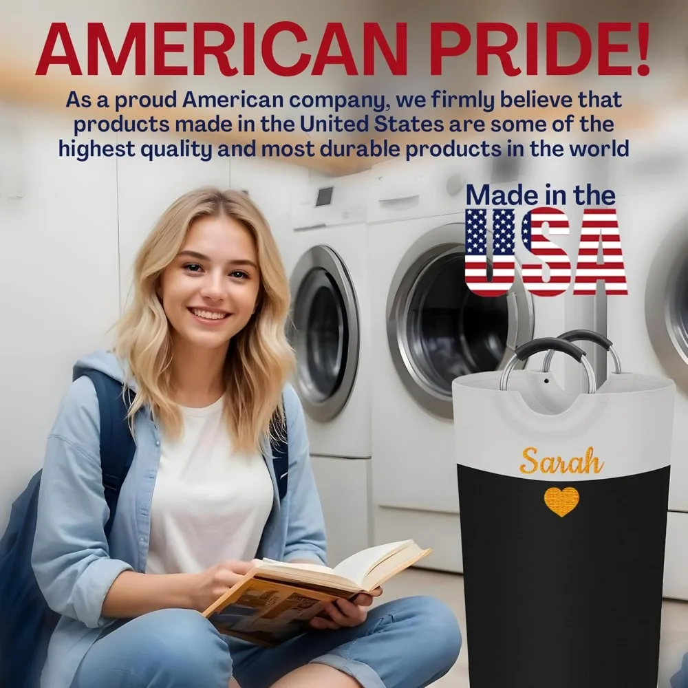 سلة غسيل مطرزة قابلة للتخصيص، سلة كبيرة قابلة للطي للمساكن، مثالية لتخزين الملابس القذرة