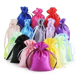 10pc Color Drawstring Storage Soft Satin Bag Silk Gift Bags Small Jewelry Packaging Bundle Pocket Reusable Pouches Wedding Party
