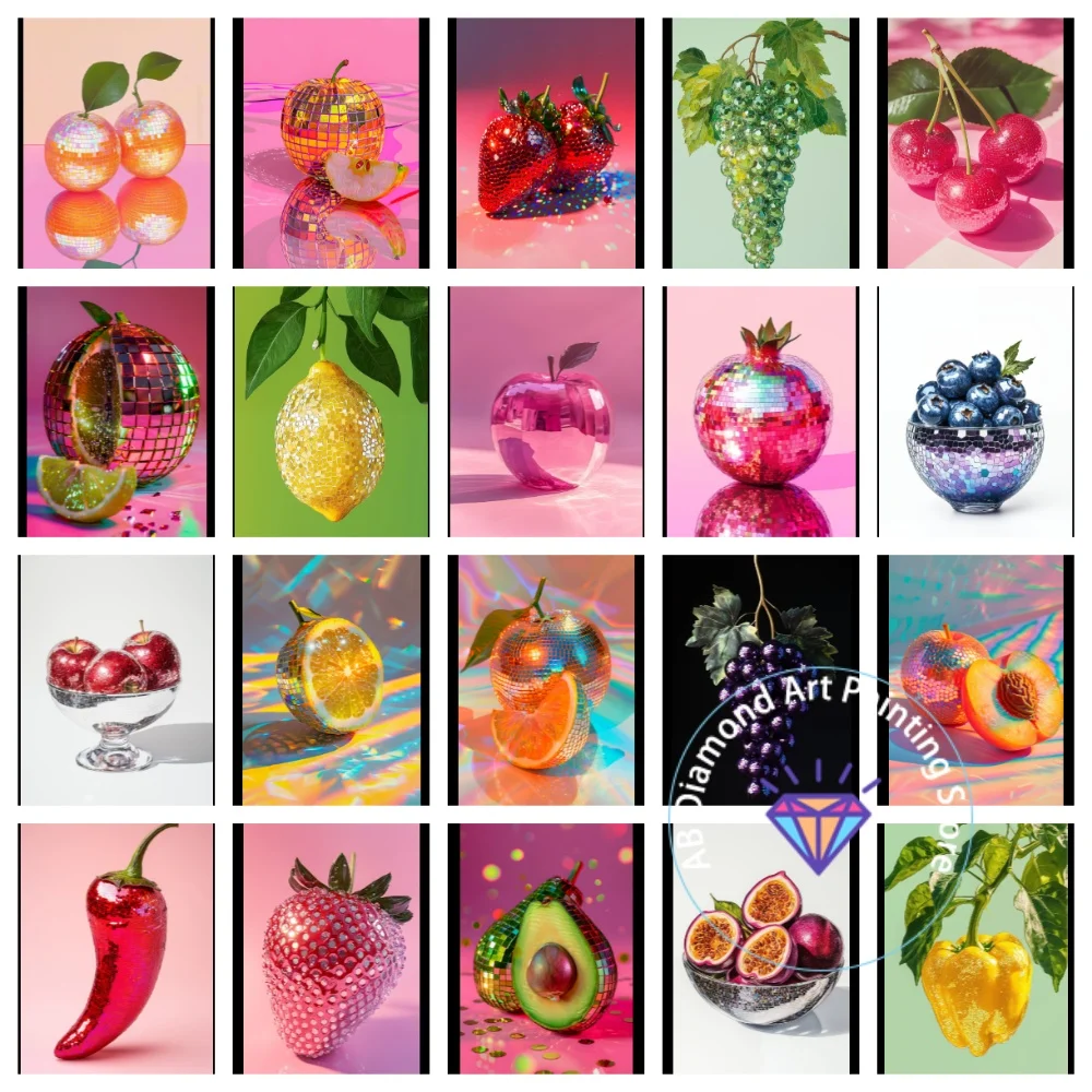 

Retro Fruit Disco Ball AB Diamond Painting Kit Square Round Diamond 5D DIY Mosaic Handmade Art Adult Exquisite Gift Home Decor