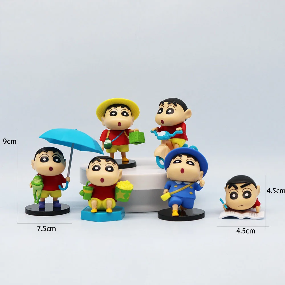 6 Stuks Krijt Shin-Chan Actie Figuur Kawaii Beeldje Anime Tij Speelgoed Collectie Ornament Pvc Model Standbeeld Grappige Poppen Cadeau