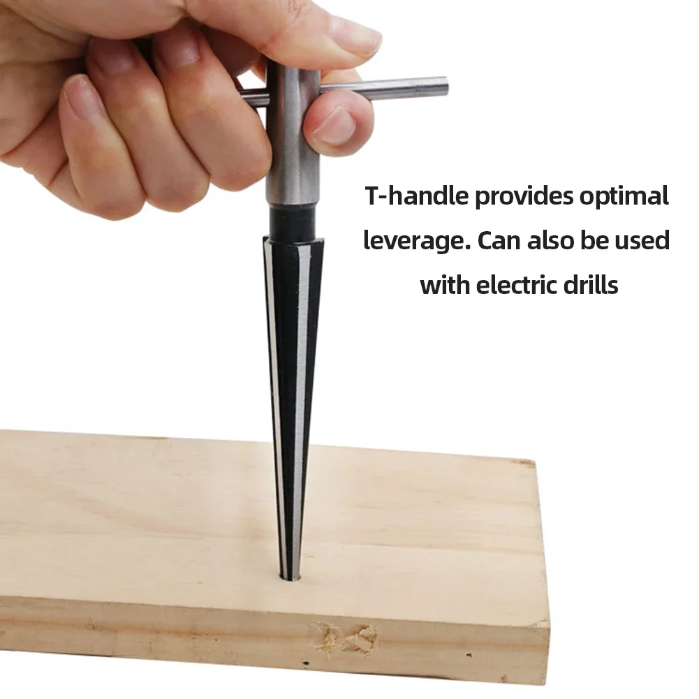 2pcs 3-22mm Bridge Pin Hole Hand Held Reamer Set T Handle Tapered 6 Fluted Chamfer Bit Reaming Woodworker Core Drill Tools