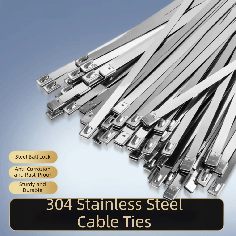100Pcs 304 Stainless Steel Zip Ties Heat Proof 4.6mm Width Heavy Duty Organizer Multi-Purpose Reusable Self-Locking Cable Ties