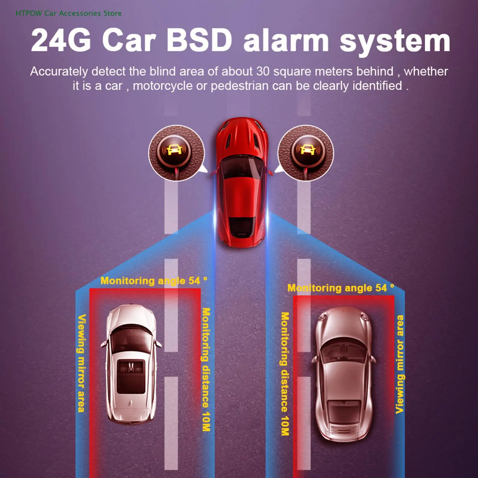 Universal Car Blind Spot Monitoring System 24Ghz Millimeter Radar BSD Alarm System with Dual Color LED light Waterproof