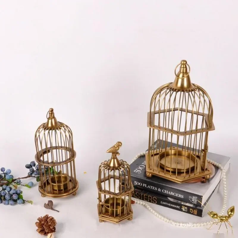 # Retro Pure Copper Bird Cage Mini Candlestick Creative Gold Desktop Decoration Ornaments Living Room TV Cabinet Decoration