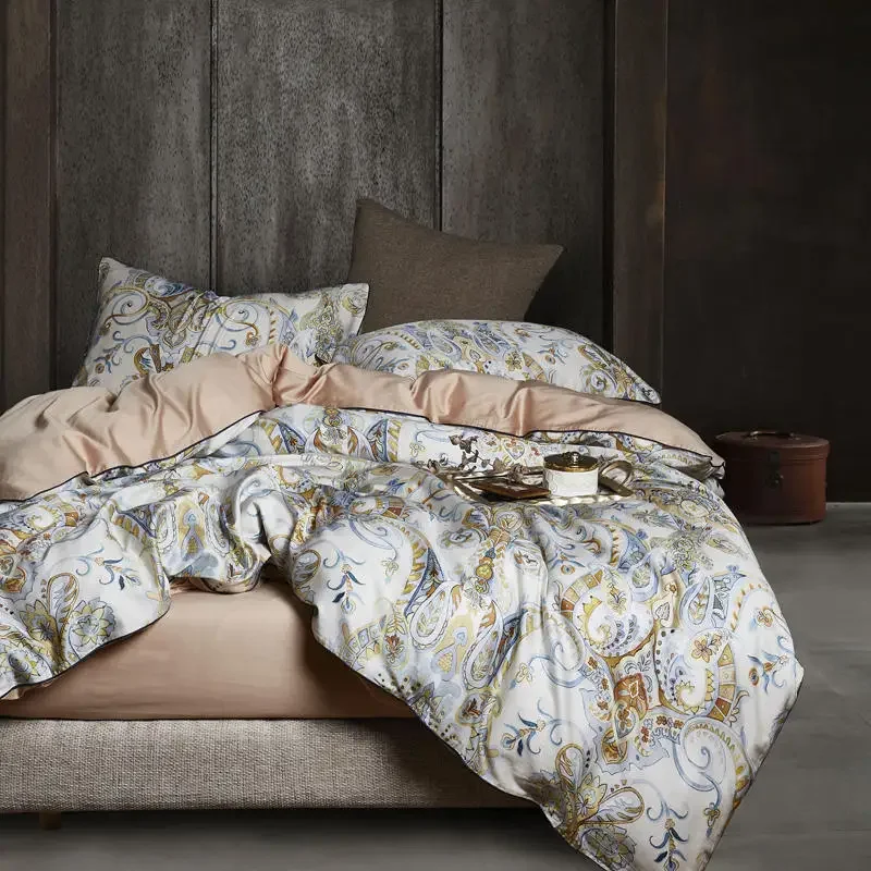 Multic color Leaf Birds print Bedding Set Luxury Egyptian Cotton Soft Queen King size Bedding sets Bed Sheet Duvet Cover set