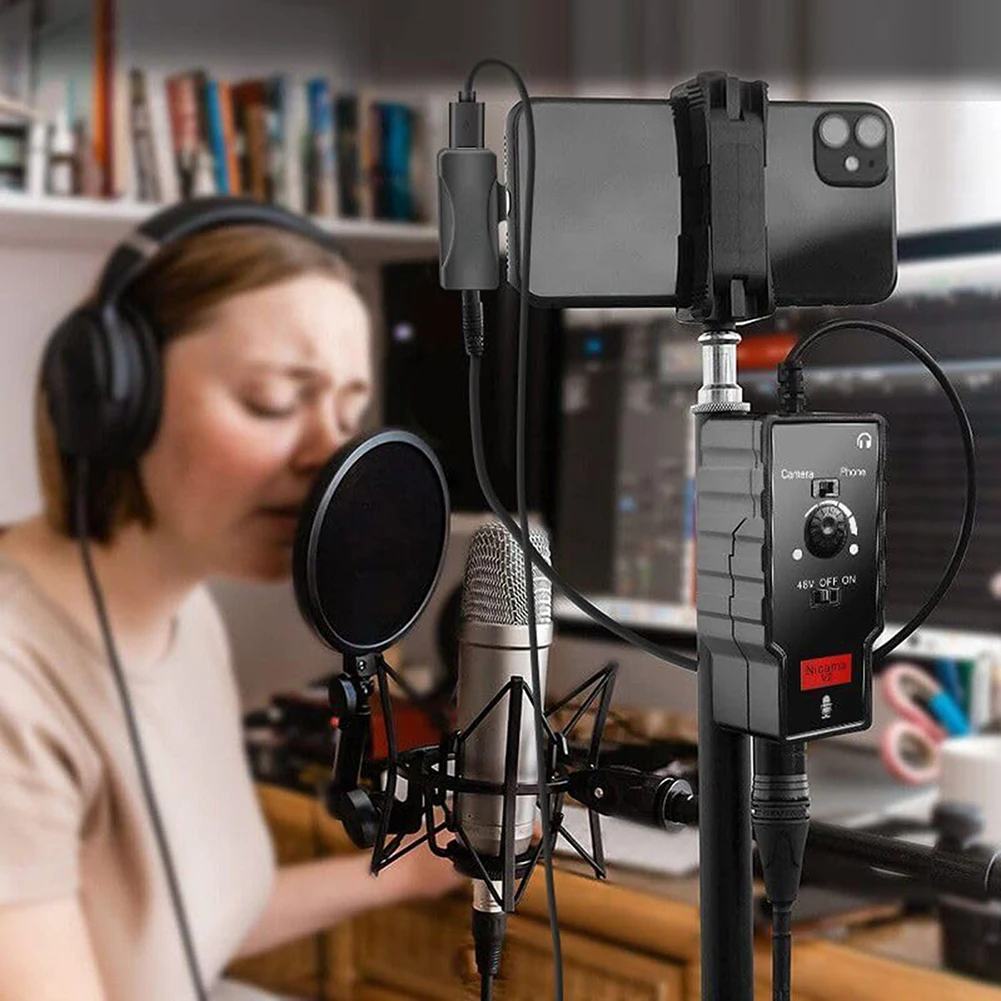 

Микрофонный предусилитель V2 с разъемом XLR на адаптер TRS-TRRS 3,5 мм с фантомным питанием для конденсаторного микрофона