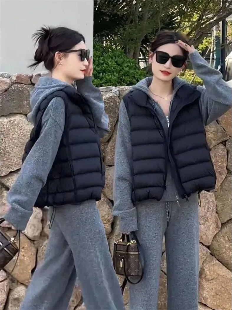 Loose Women's down Vest Black Duck Feather Jacket Korean Style Simple Small Size Commute Wind Thickened Short Zipper