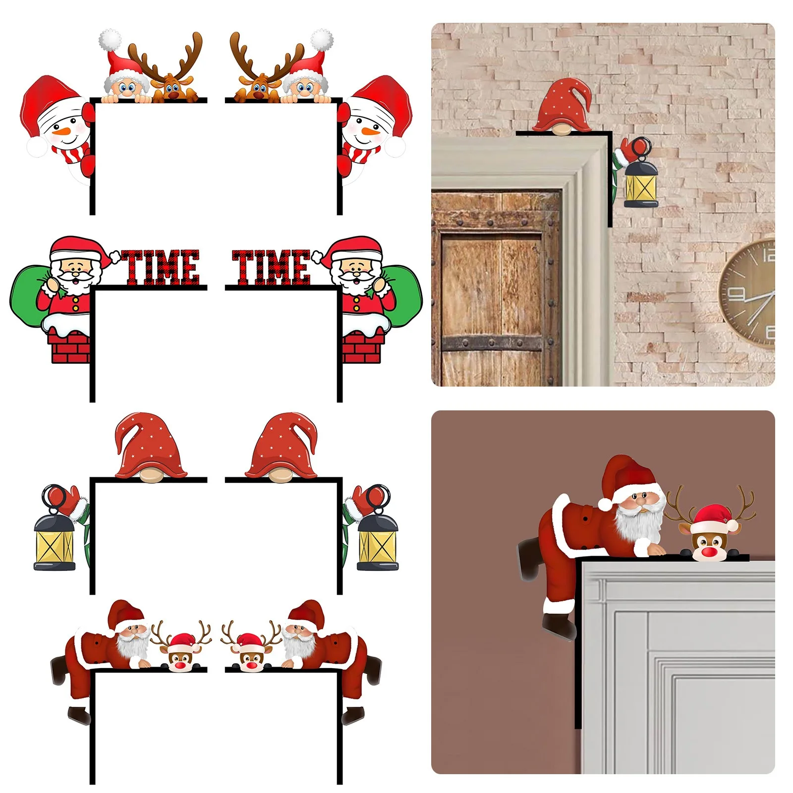 

2024 Christmas Wooden Door Frame Decoration Santa Claus Elk Xmas Door Corner Oranments Noel Natal Merry Christmas Decor for Home