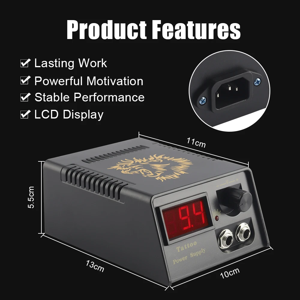 Tattoo Power Supply Kit Digital LCD Dual Mode Power Foot Pedal Cable for Rotary Tattoo Machine Coil Tattoo Gun Tattoo Supplies