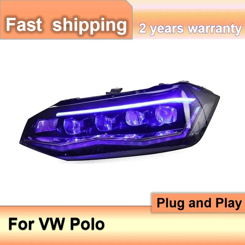 اكسسوارات السيارات للمصابيح الأمامية VW Polo 2019-2022 Volkswagen Polo إضاءة أمامية DRL بدوره إشارة منخفضة عالية شعاع العارض عدسة #3