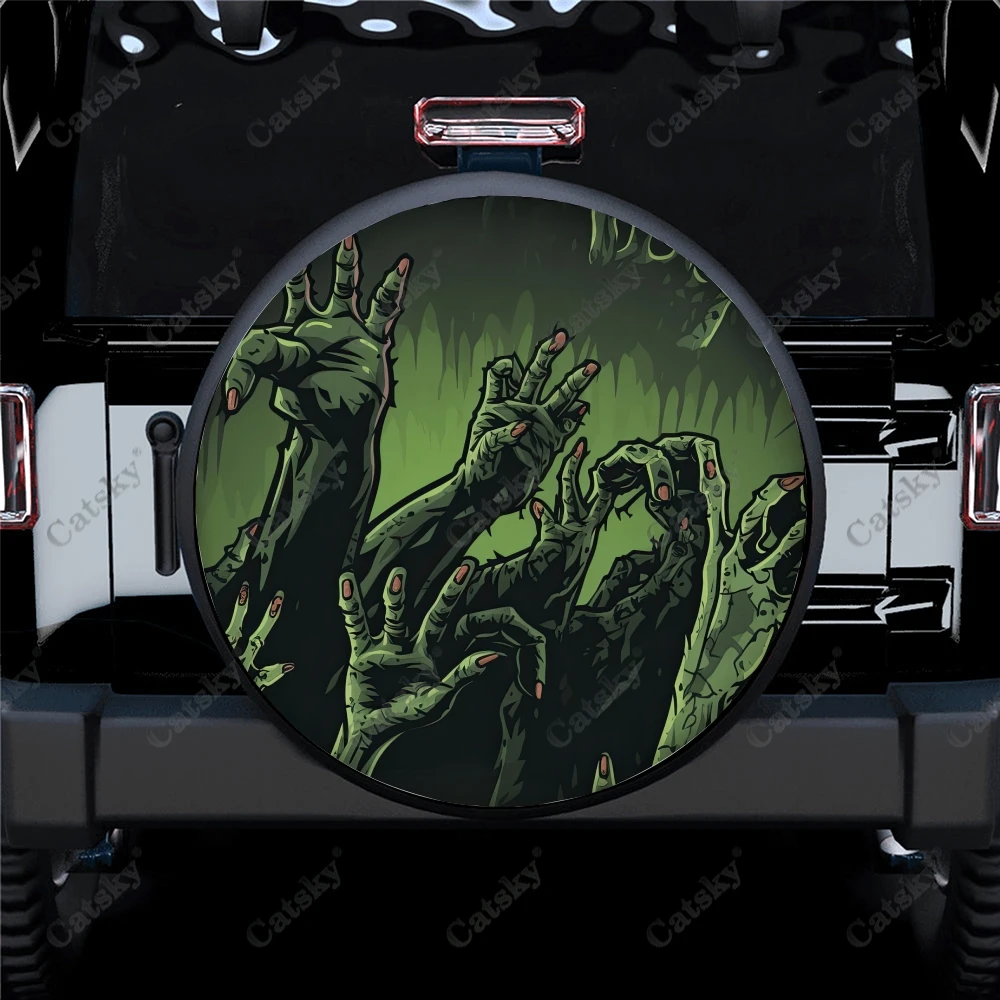 Zombie Hands Rising Polyester Universal Spare Wheel Tire Cover Custom Tire-Covers for Trailer RV SUV Truck Camper