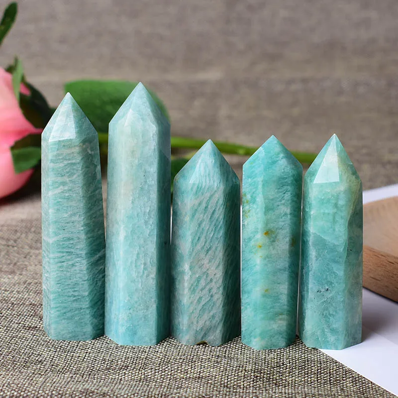 1PC Natural Stone Amazonite Crystal Point Wand Meditation Healing Stone Home Decoration Reiki Tower Beautiful Ornament Gift