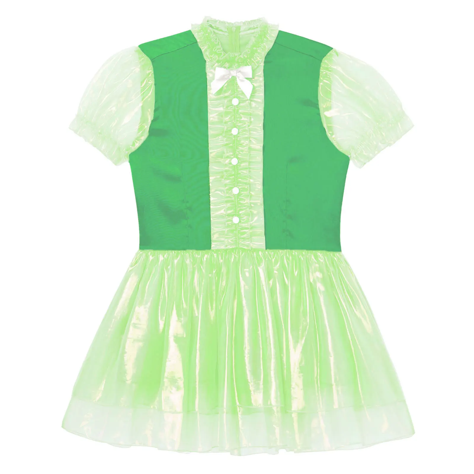 Mens Sissy Crossdress Fairy Tale Anime Cosplay Costume Sissy Maid Servant Ruffled Dress Puff Sleeve Bow Sparkly Puffy Dress - Image 5