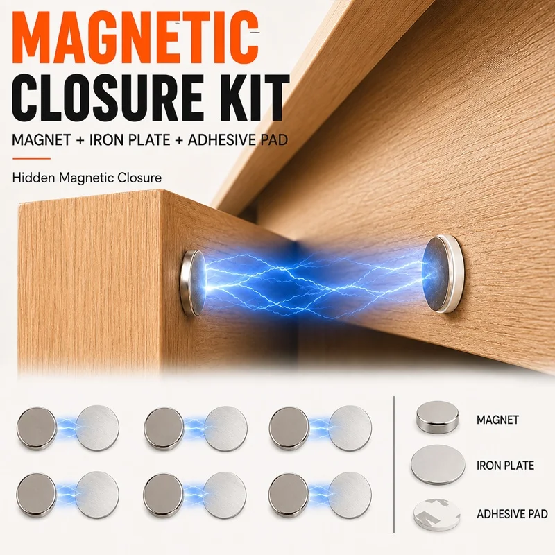 Magnetic Cabinet Closure Kit Strong Adhesive Window Door Closer Invisible Cabinet Catches For Kitchen Bedroom Doors Hardware Kit