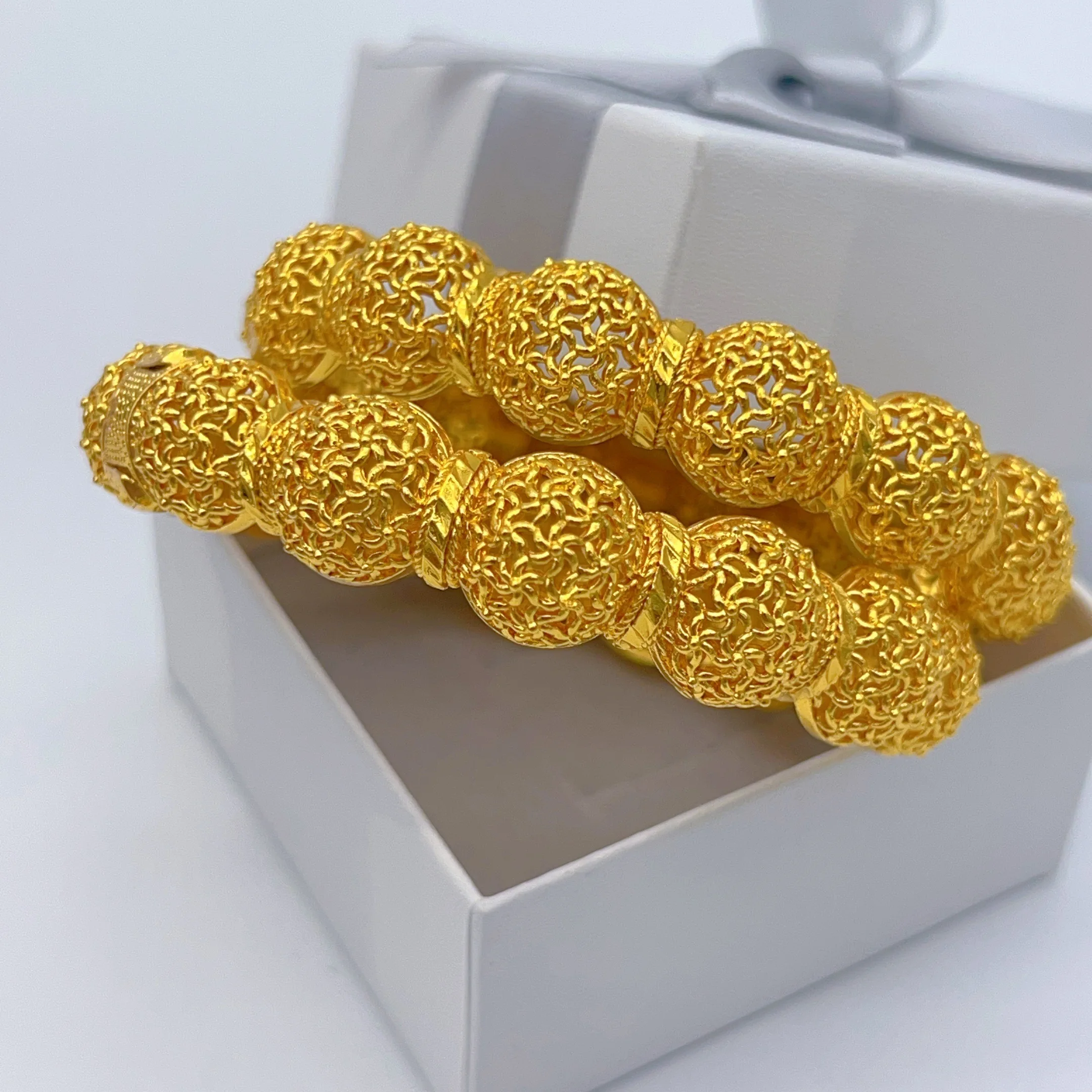 24k Gold Color Dubai Indian Ball Bangles For Women African Bridal Bangles Bracelets Flower Wedding Bangles Jewellery Party Gifts
