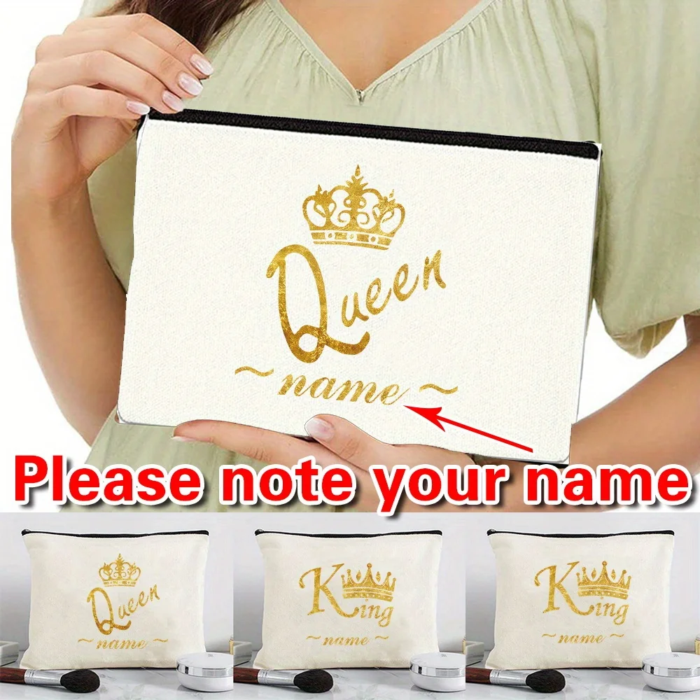 

Customized Name Canvas White Makeup Bag Storage Bag Portable Travel Fashion Pattern Series Customized Products