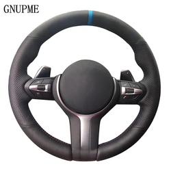 Black leather Blue Marker Car Steering Wheel Cover for BMW F33 F30 M2 M3 F82 M4 M5 F12 F13 M6 F85 X5 X6 F87 F80 M Sport
