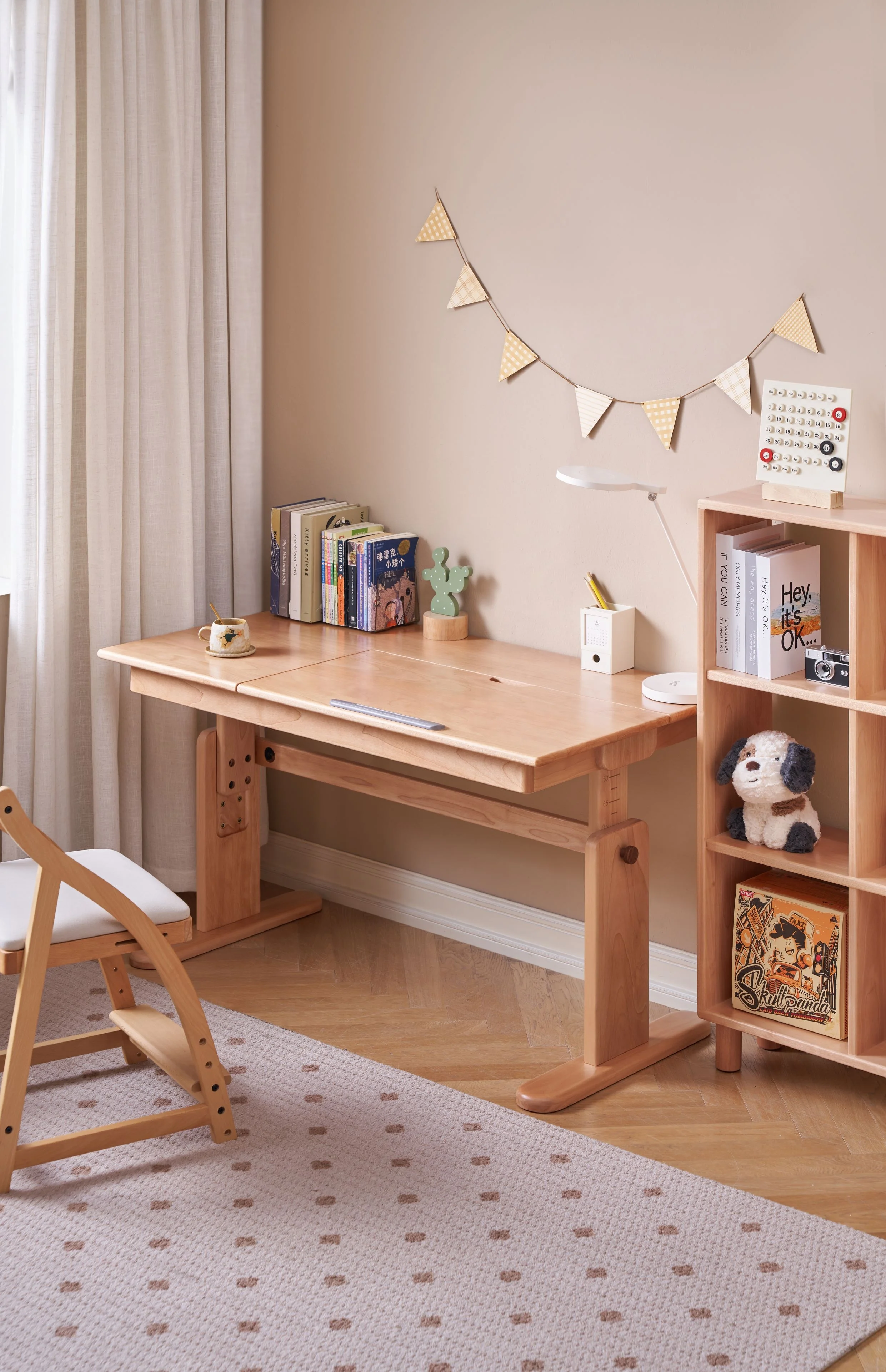 -oo P1162 Competitive Price Wooden Multi-Functional Red OAK Wood  Study Table  Adjustable Desk With Storage