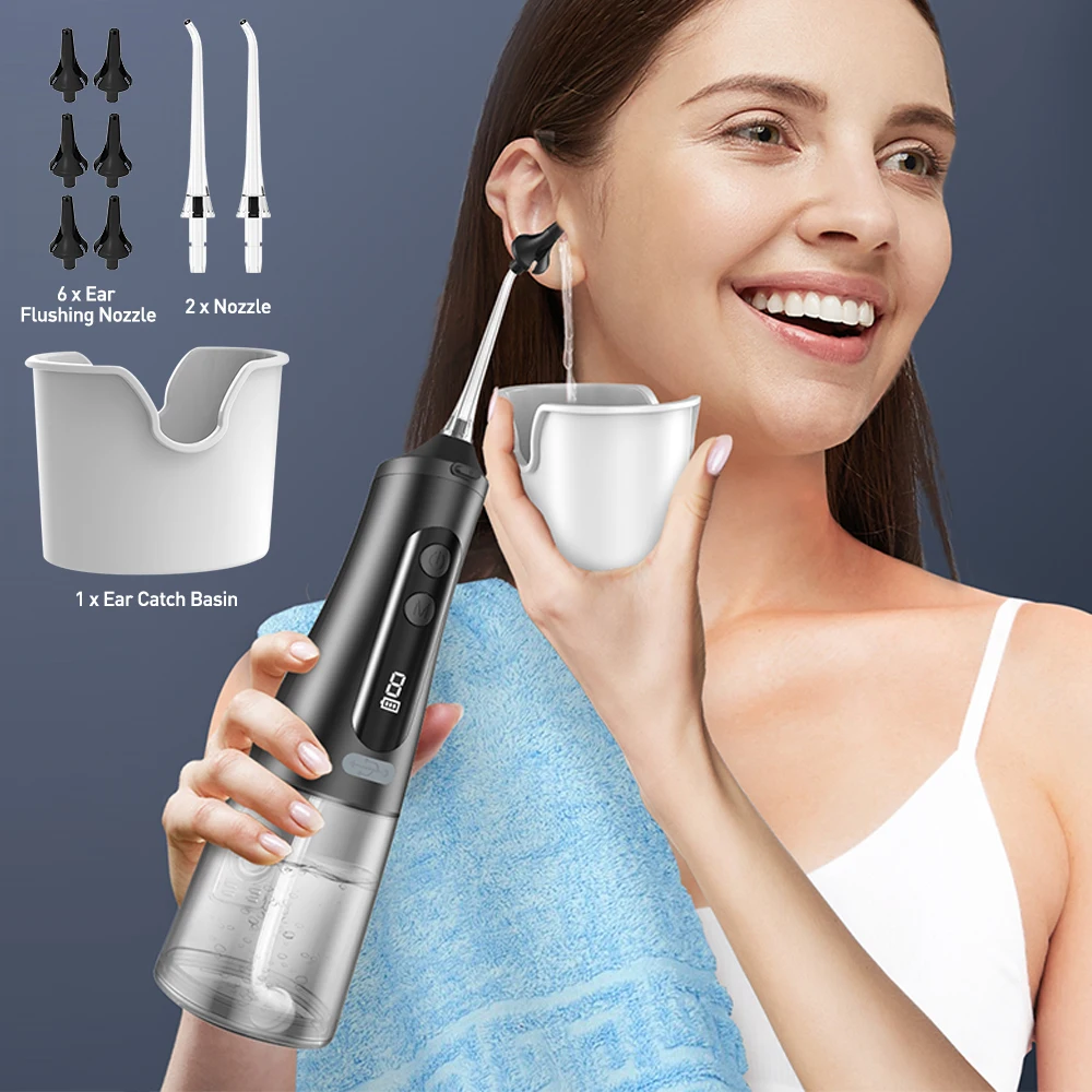 Homasy-limpiador de oídos eléctrico para adultos y niños, Kit de eliminación de cera de oído, sistema de lavado de irrigación del oído impermeable IPX7, 9 modos de presión