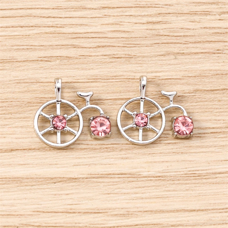 5 Stück 14x13mm Niedliche Kristall-Legierungs-Fahrrad-Anhänger für Schmuckherstellung, Halsketten, Ohrringe, Armbänder, DIY-Bastelzubehör – Detail 10