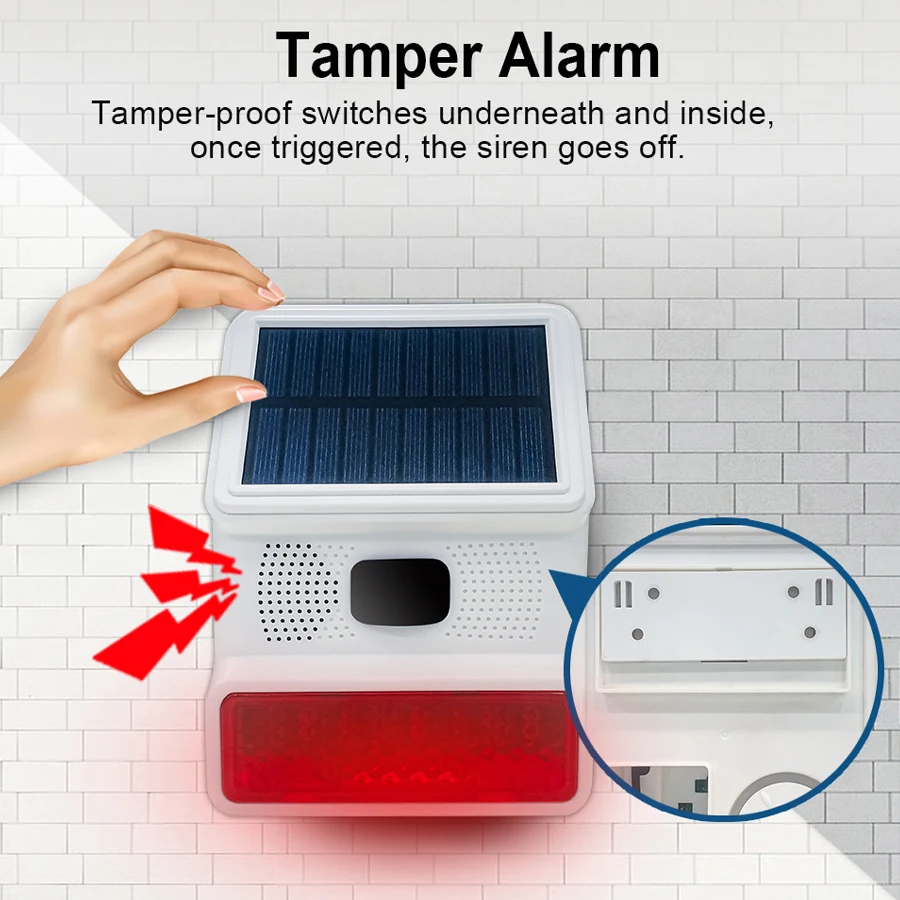Solar Powered Sound and Light Alarm Motion Sensor for Farmhouse 110dB Siren Audible Alarm Flashing Warning Strobe Security Alarm