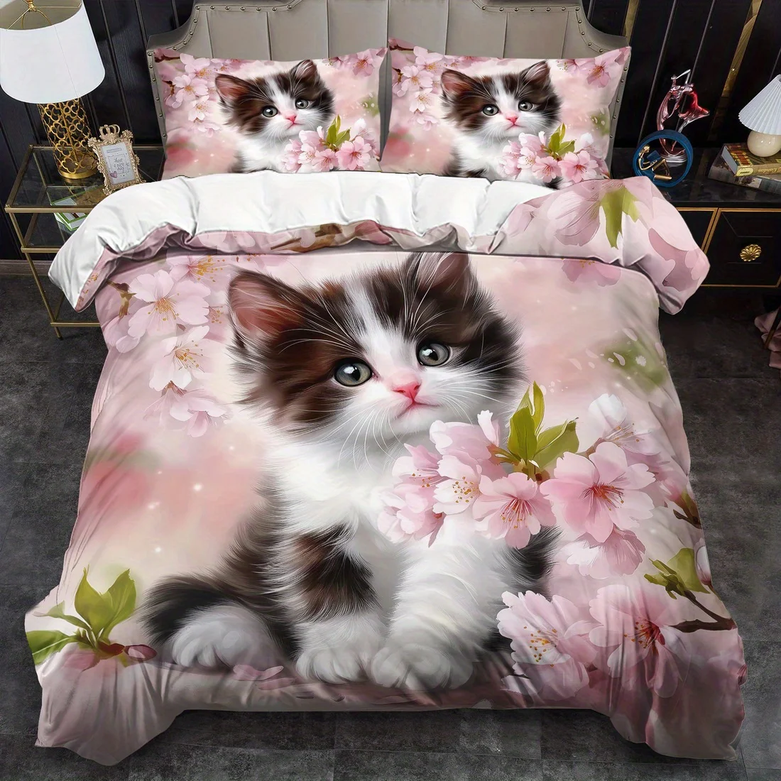 

Cat Bedding Set Animal Duvet Cover Set Cartoon Comforter Cover Bedroom Decor Guest Room 2/3pcs 2D Pink Flat Printing