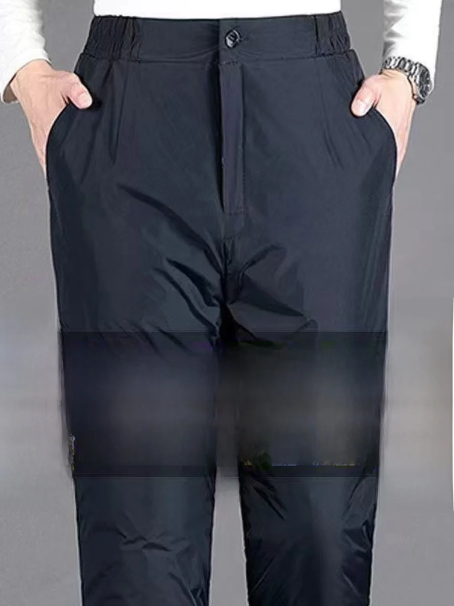 

Новые зимние утепленные пуховые брюки для мужчин, свободный крой, верхняя одежда, теплые, большие размеры, молодежные, модные, длинные штаны, другие материалы